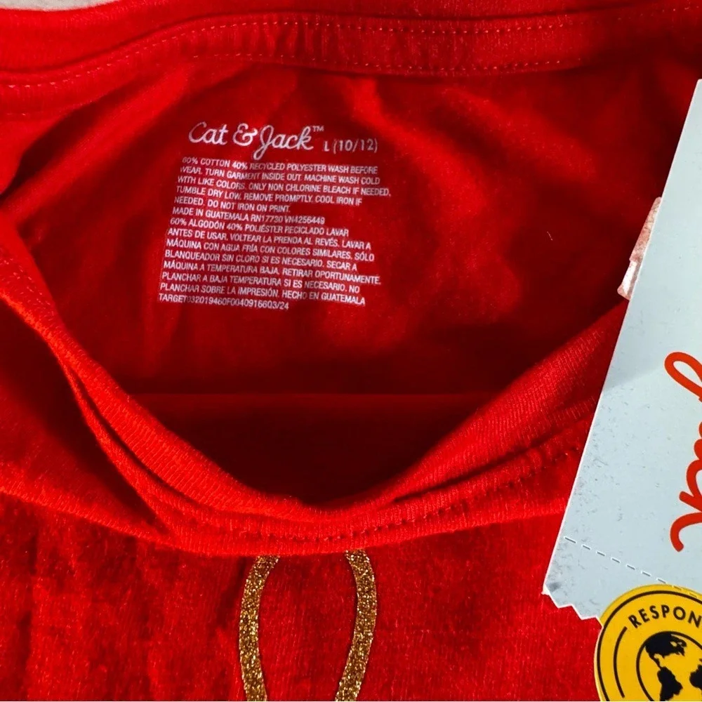 NWT Cat‎ & Jack Red Girls' Top with Gold Accent Long Sleeve Shirt Size Large New
